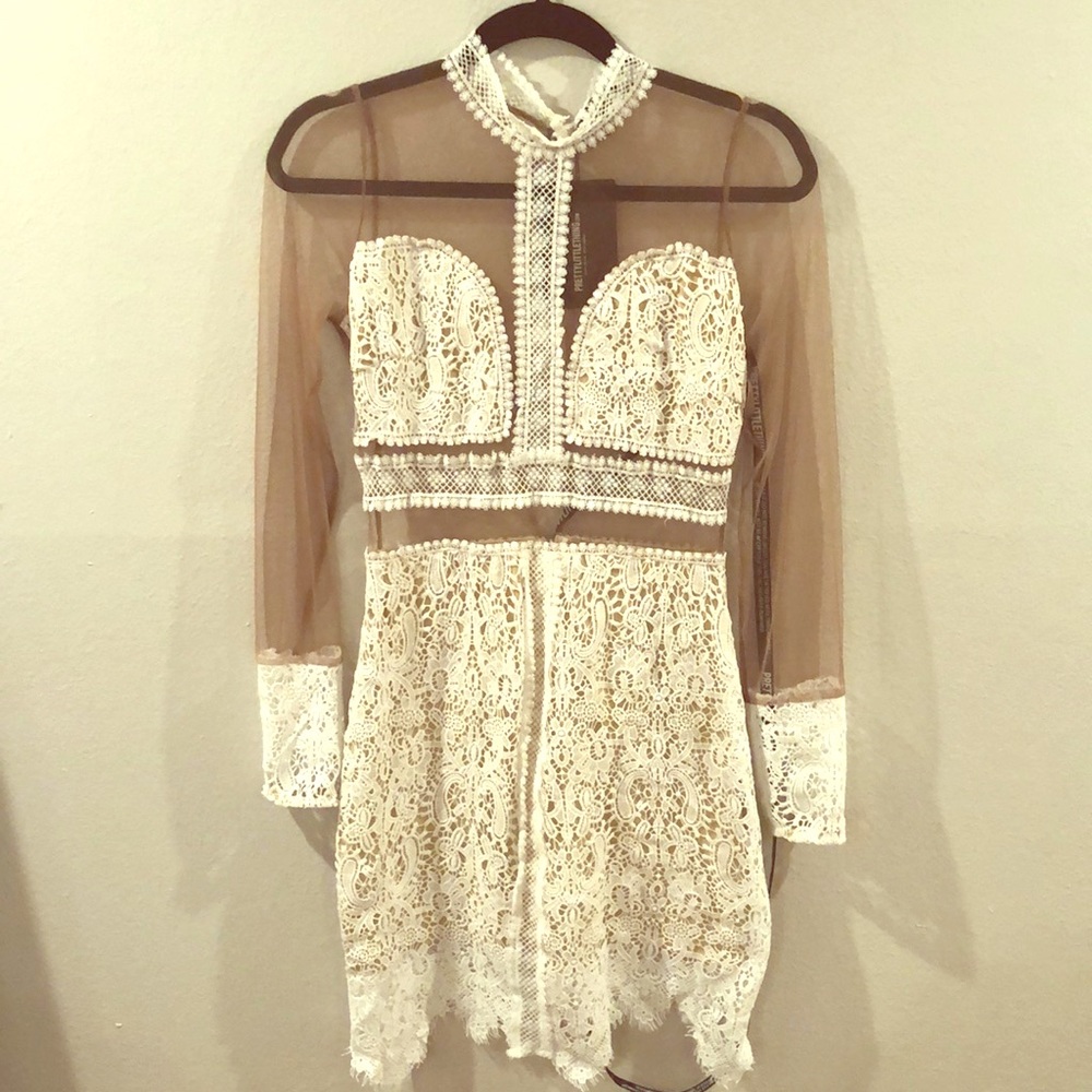 Mesh and lace white cocktail dress